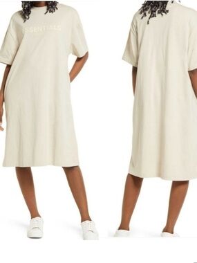 Essentials Cream Midi T-Shirt Dress